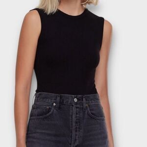 Agolde Sutton V-Back Bodysuit in Black Women’s Size L NWT